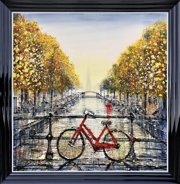 Nigel Cooke, a red bicycle by one of Amsterdam's famous canals