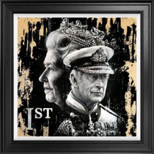 Ben Jeffery, King Charles and her late Majesty Queen Elizabeth, hand embellished with gold leaf