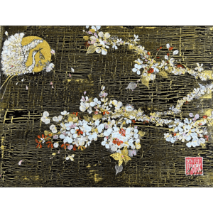 Amanda Padfield, Crackled background gives way to a beautiful blossom with butterflies and birds to be found amidst jewels and sparkles.