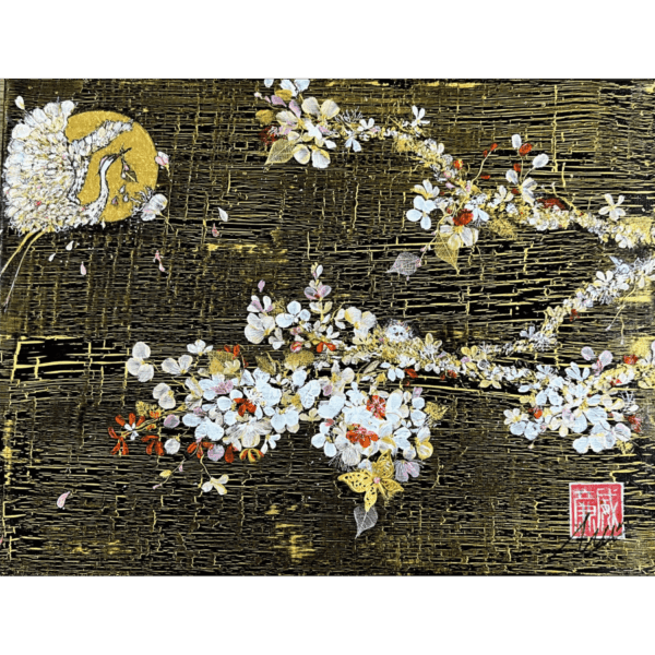 Amanda Padfield, Crackled background gives way to a beautiful blossom with butterflies and birds to be found amidst jewels and sparkles.