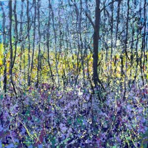 Sharon Wither, colourful bluebells on the edge of a forest