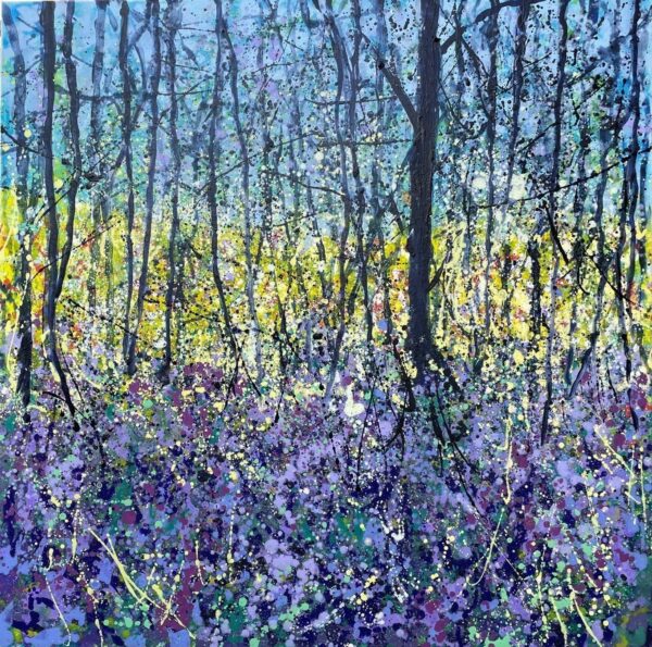 Sharon Wither, colourful bluebells on the edge of a forest