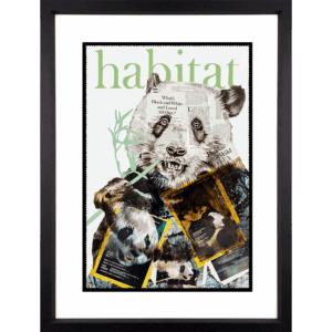 Chess, panda eating bamboo made from a collage of genuine newspaper and magazine articles and adverts
