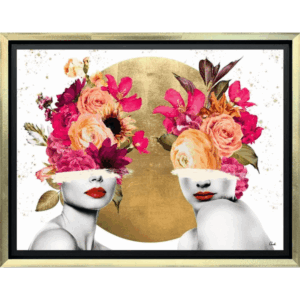 Chuck, two female profiles adorned with a vibrant array of electric pinks and opulent gold foil accents.