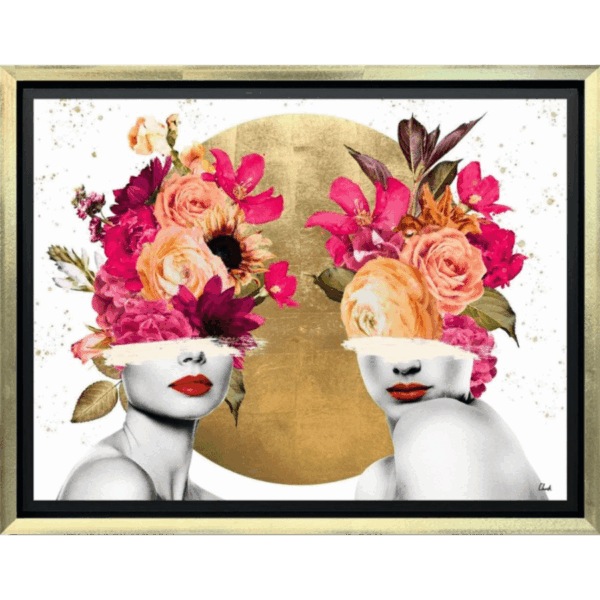 Chuck, two female profiles adorned with a vibrant array of electric pinks and opulent gold foil accents.