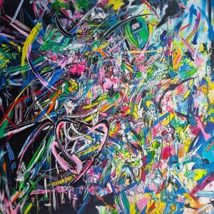 Abstract Art, Black background with neon colours forming an abstract piece.