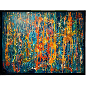 Broken Illusions, Abstract art using Orange, Blue and Green layers to create layers