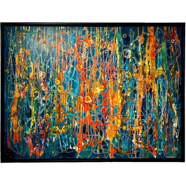 Broken Illusions, Abstract art using Orange, Blue and Green layers to create layers