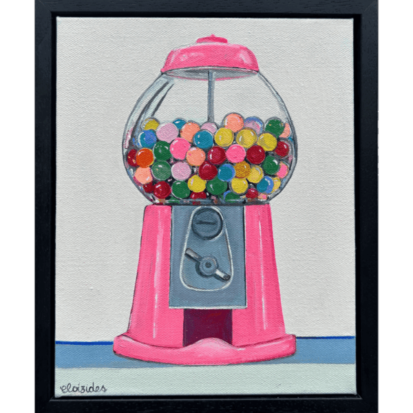 Emma Loizides, fun depiction of an American pink gumball machine
