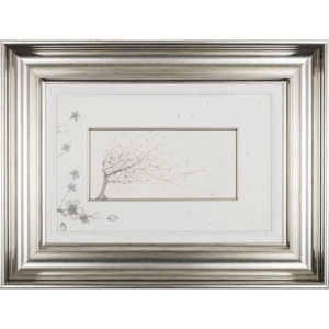 Pencil sketch showing a tree gentle blowing in the wind. The art continues off the page and onto the mount.