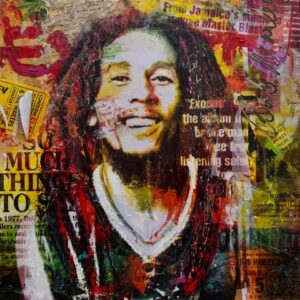 Original artwork by Gill Storr showing the Icon Bob Marley