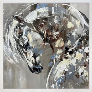 Spirit of the Open Range, by Anna Cher showing a beautiful white horse bowing its head