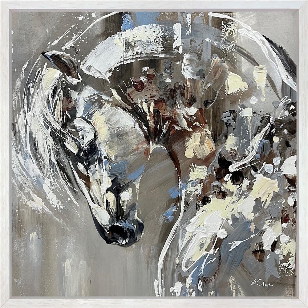 Spirit of the Open Range, by Anna Cher showing a beautiful white horse bowing its head