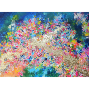 The Power you Carry - an original abstract painting by David Kirkman full of colour with a river of gold leaf running through.